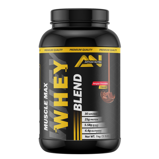 Arthar Nutra Muscles Max Whey Blend Protein Powder (25g Protein,5.58 BCAA,4.4 Glutamine,Serving-30 Scoops) For Men & Women-(1kg, Belgian Chocolate)