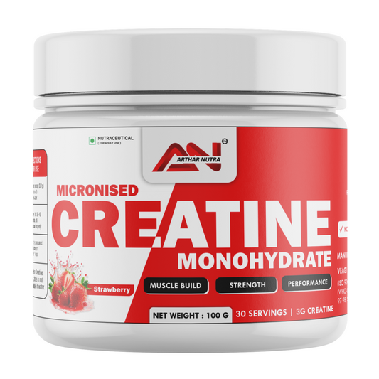 Arthar Nutra Micronised Creatine Monohydrate, 100g, 32 Servings ( Strawberry )