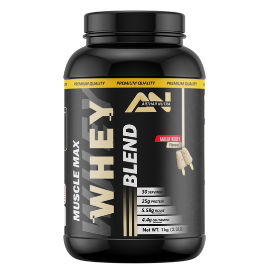 Arthar Nutra Muscles Max Whey Blend Protein Powder (25g Protein,5.58 BCAA,4.4 Glutamine,Serving-30 Scoops) For Men & Women-Malai Kulfi Flavour-1kg