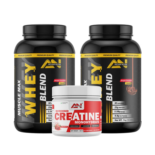 2 Muscle Max Whey Blend ( Belgian chocolate ) with Creatine Monohydrate ( Stawberry )