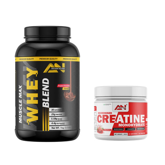 Muscle Max Whey Blend ( Belgian chocolate ) with Creatine Monohydrate ( Stawberry )