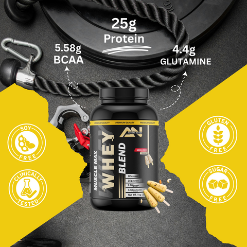 Arthar Nutra Muscles Max Whey Blend Protein Powder (25g Protein,5.58 BCAA,4.4 Glutamine,Serving-30 Scoops) For Men & Women-Malai Kulfi Flavour-1kg
