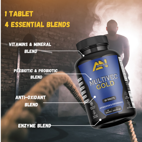 Arthar Nutra Multivec-Gold - 60 Tablets | 21 Vital Vitamins & Minerals with Zinc, Vitamin C, Vitamin D, Vitamin B12, and Multiminerals | Enhances Energy, Stamina & Immunity
