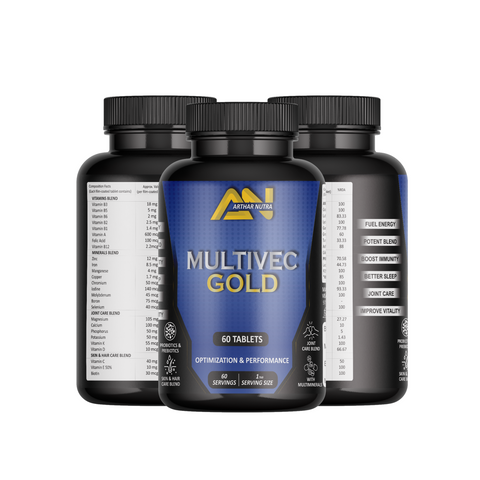 Arthar Nutra Multivec-Gold - 60 Tablets | 21 Vital Vitamins & Minerals with Zinc, Vitamin C, Vitamin D, Vitamin B12, and Multiminerals | Enhances Energy, Stamina & Immunity