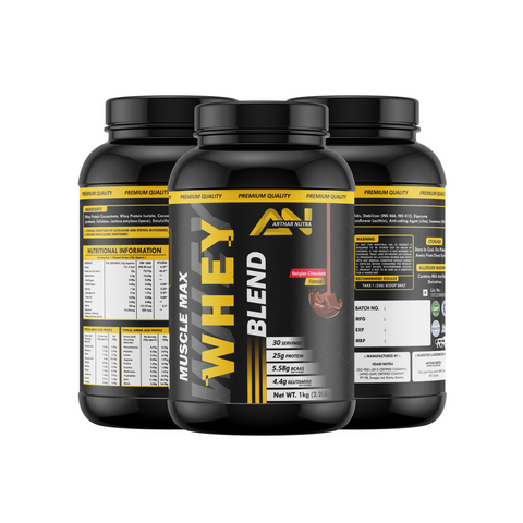 Arthar Nutra Muscles Max Whey Blend Protein Powder (25g Protein,5.58 BCAA,4.4 Glutamine,Serving-30 Scoops) For Men & Women-(1kg, Belgian Chocolate)