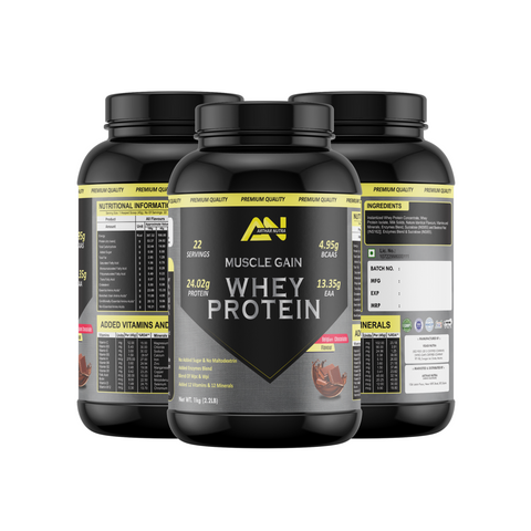 Arthar Nutra Muscle Gain Whey Protein 1kg | Isolate & Concentrate | 24g Protein & 4.9g BCAA | With Digestive Enzymes for better Absorption | Belgian Chocolate