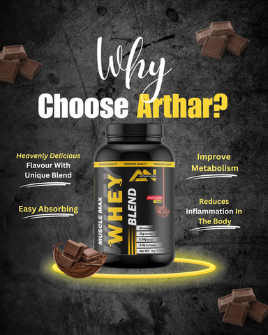 Arthar Nutra Muscles Max Whey Blend Protein Powder (25g Protein,5.58 BCAA,4.4 Glutamine,Serving-30 Scoops) For Men & Women-(1kg, Belgian Chocolate)